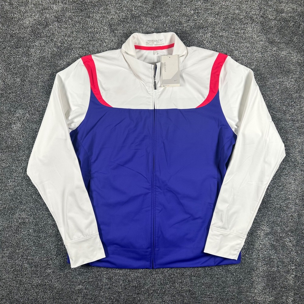 Y2K Nike Golf Jacket Womens XL NikeFIT DRY Blue White Colorblock Full Zip NEW
